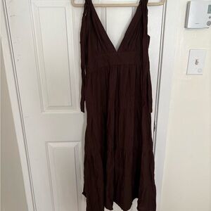 House of Harlow 1960 Brown Asymmetrical Maxi Sundress